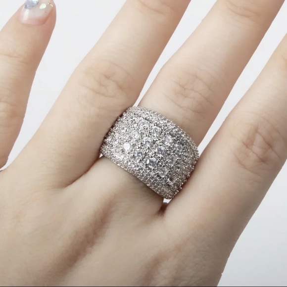 💍NEW SILVER ROUND DIAMOND PAVE WIDE BAND RING💍 - Picture 10 of 10